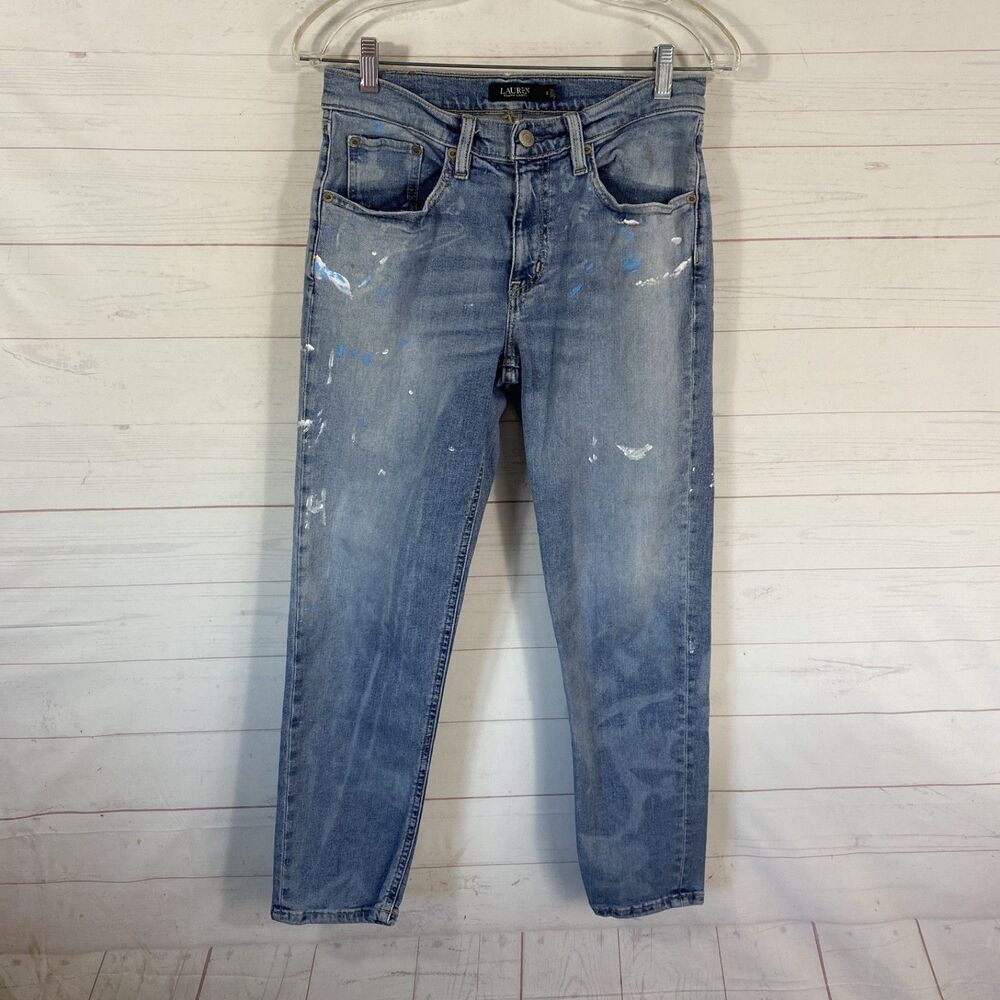 Lauren Ralph Lauren Womens Paint Splatter/Stained Ankle Jeans Sz 2 Blue Stretch